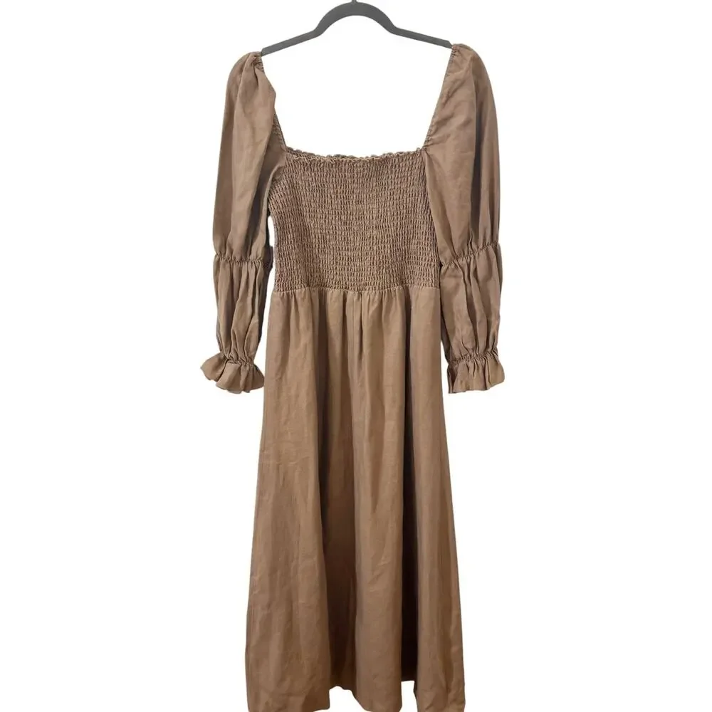 Reformation Hyland Linen Dress in Khaki Size XL - Picture 11 of 13